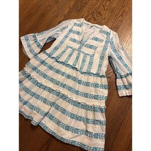 BOHO Bell Sleeve MINI DRESS  White‎ and Blue size S